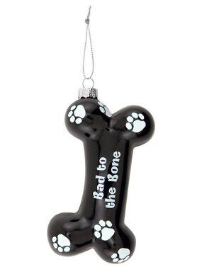 Ornament Epic Products Bad to The Bone Glass Bone Shaped Black White Spots Boxed